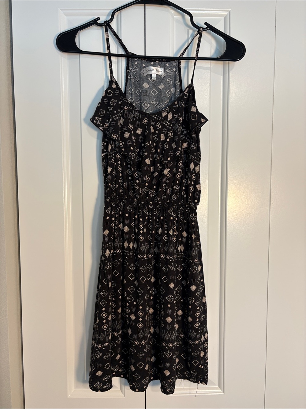 Emerald Sundae Black Mini Dress with White Geometric Print